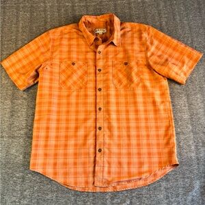 Mens Orange Orvis Short Sleeve Botton Down Shirt With Pockets Size Large